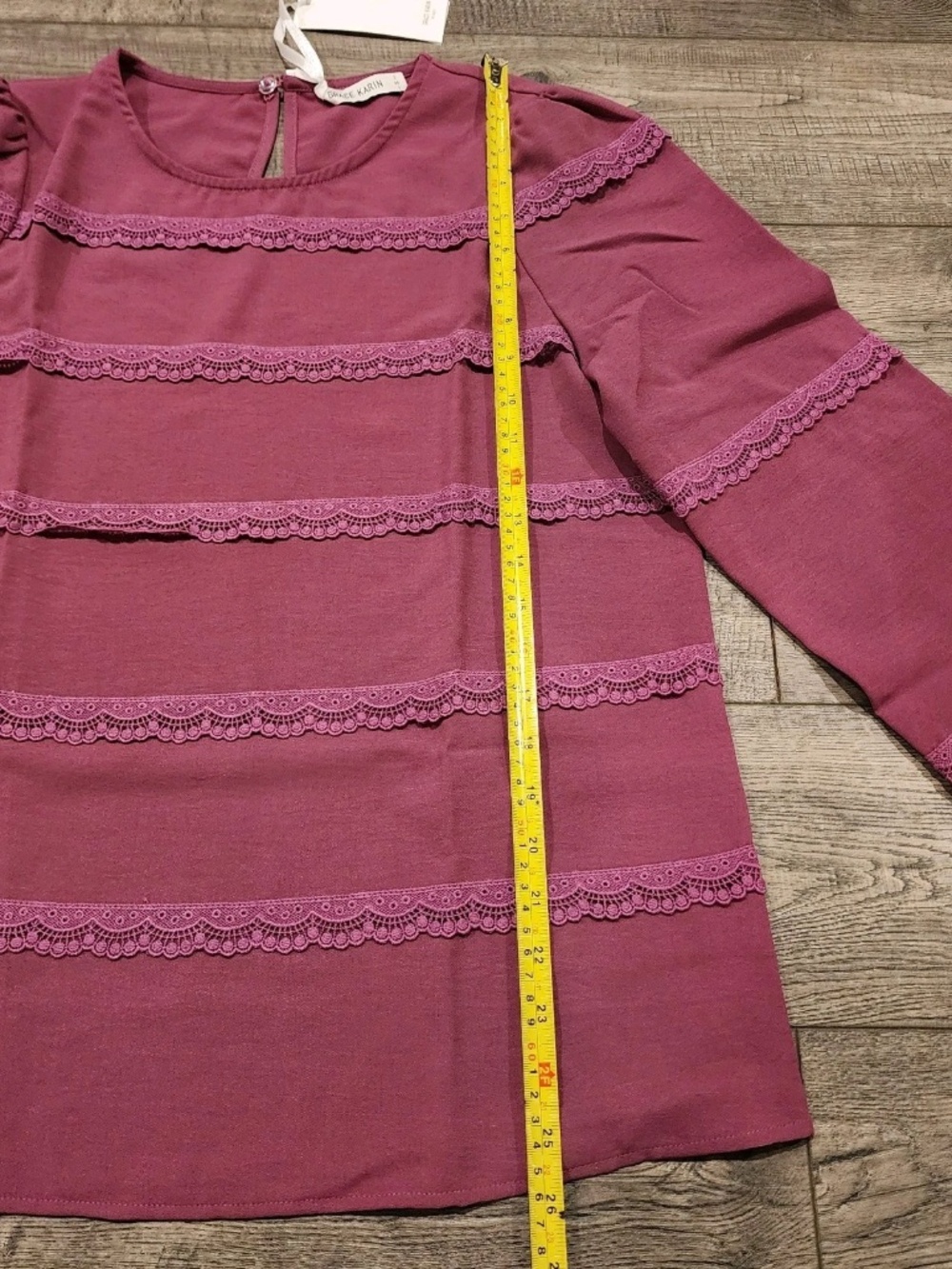 NWT Grace Karin Womens Lace Ribbon Long Sleeve Blouse Purple Size S - Picture 2 of 8